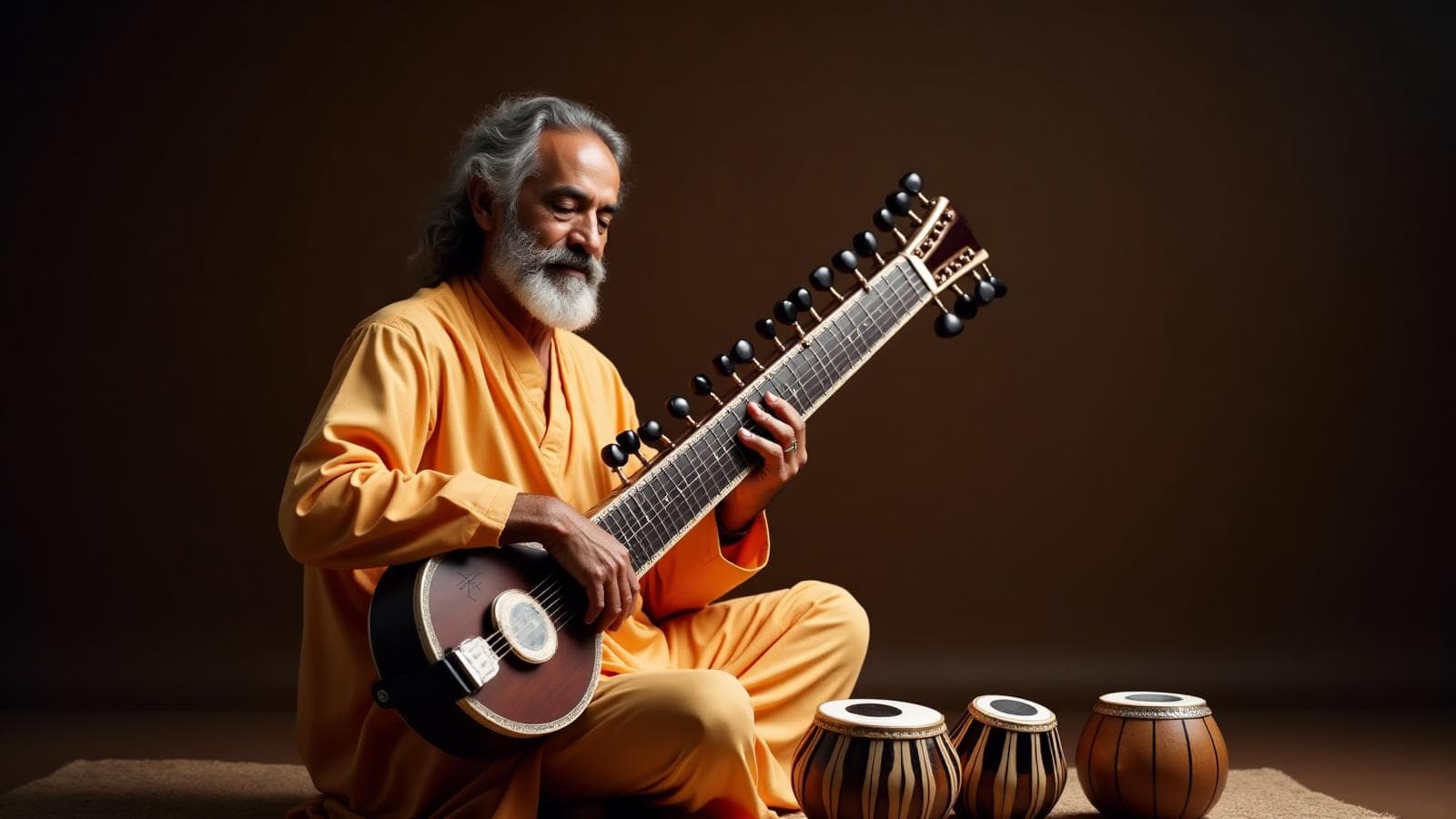 Yogiraj playing traditional instruments
