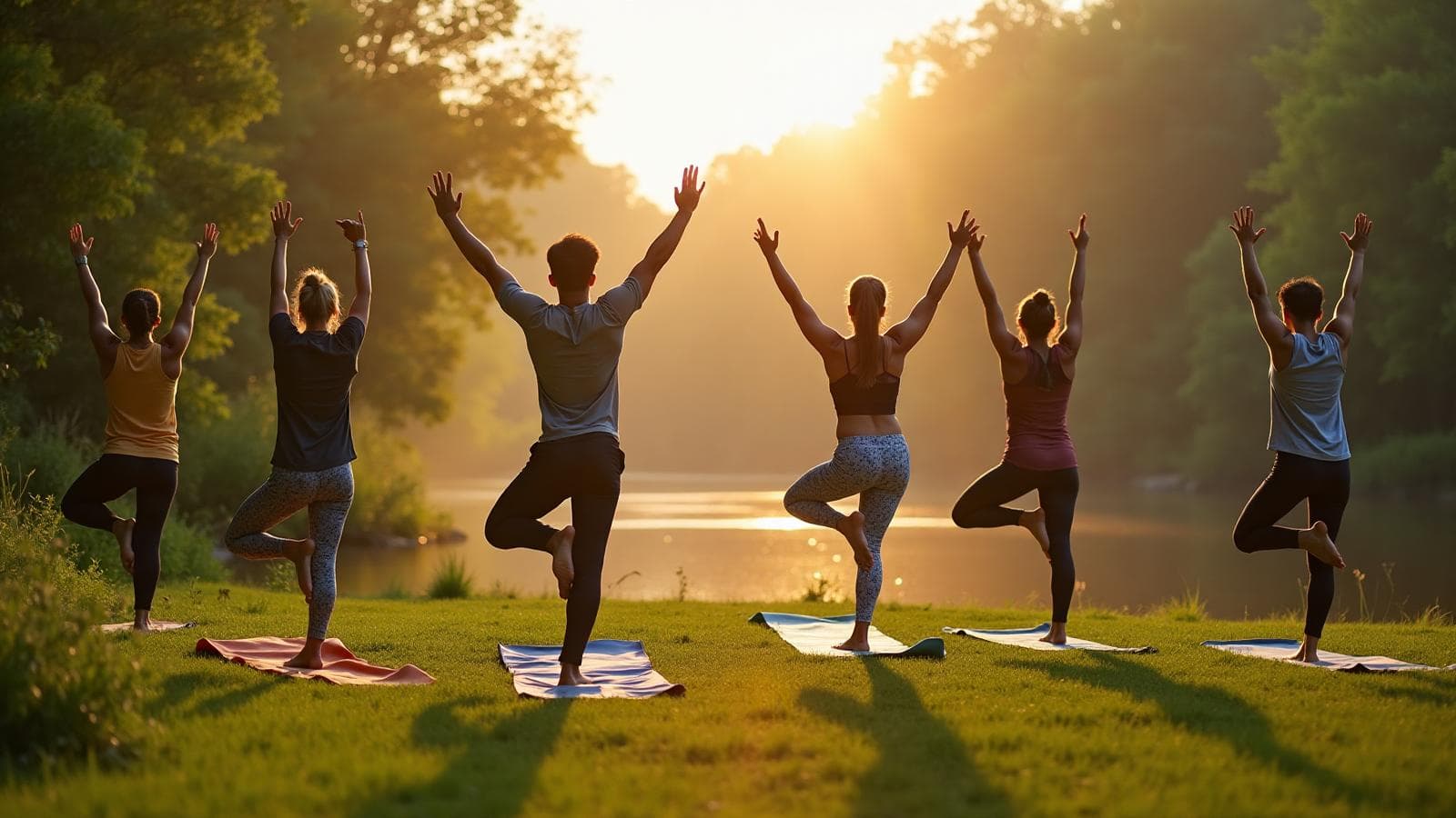Yoga community practicing together